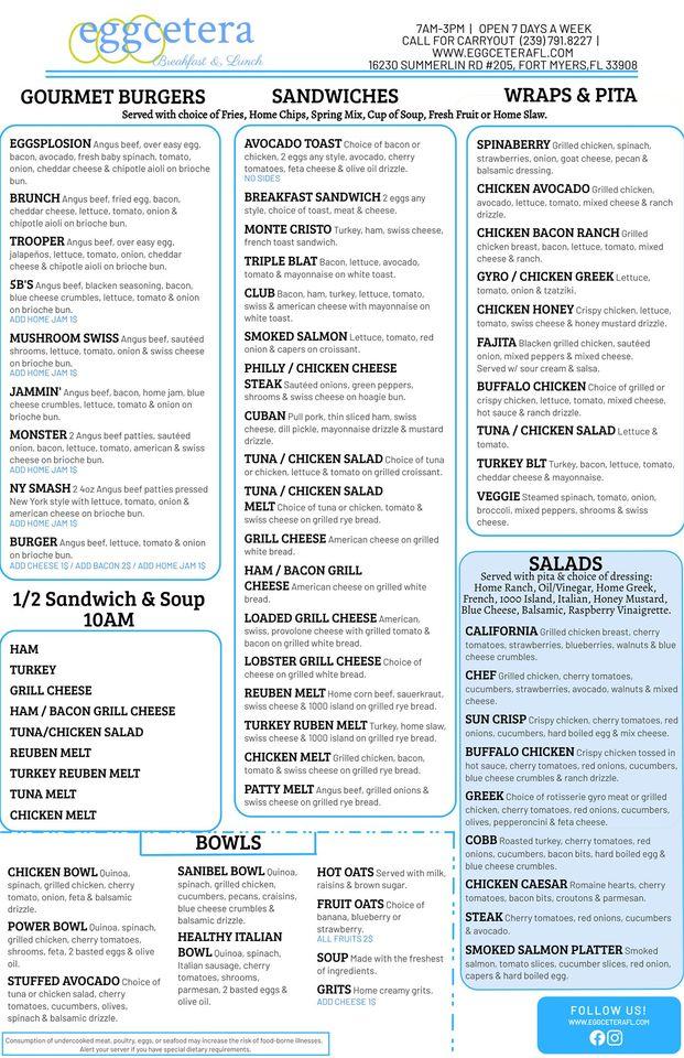 Menu at Eggcetera Breakfast & Lunch restaurant, Fort Myers