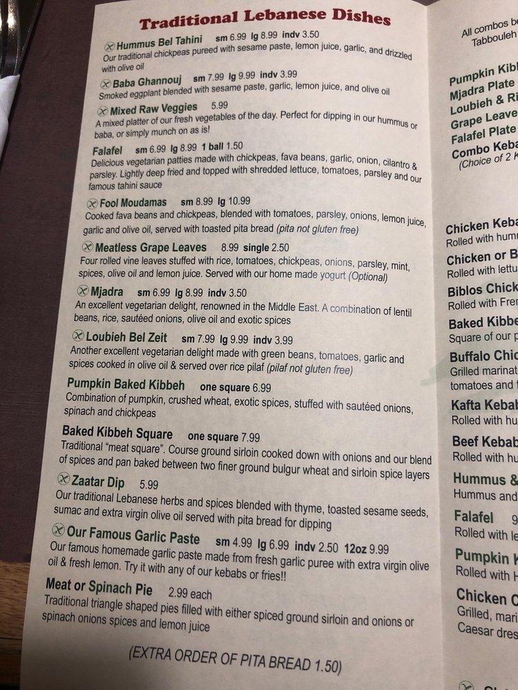Menu at Lebanese Kitchen restaurant, Mattapoisett