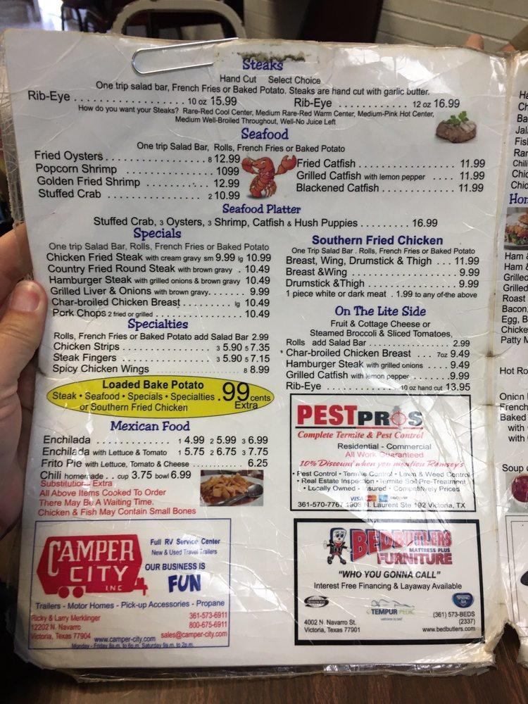 Menu at Ramsey's Victoria restaurant, Victoria, N Navarro St