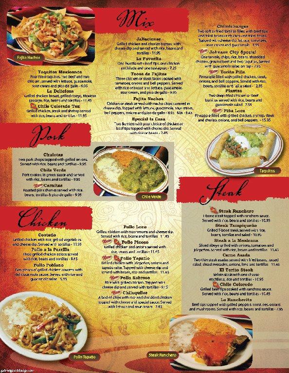 Menu at El Charolais restaurant, Johnson City, Bristol Hwy