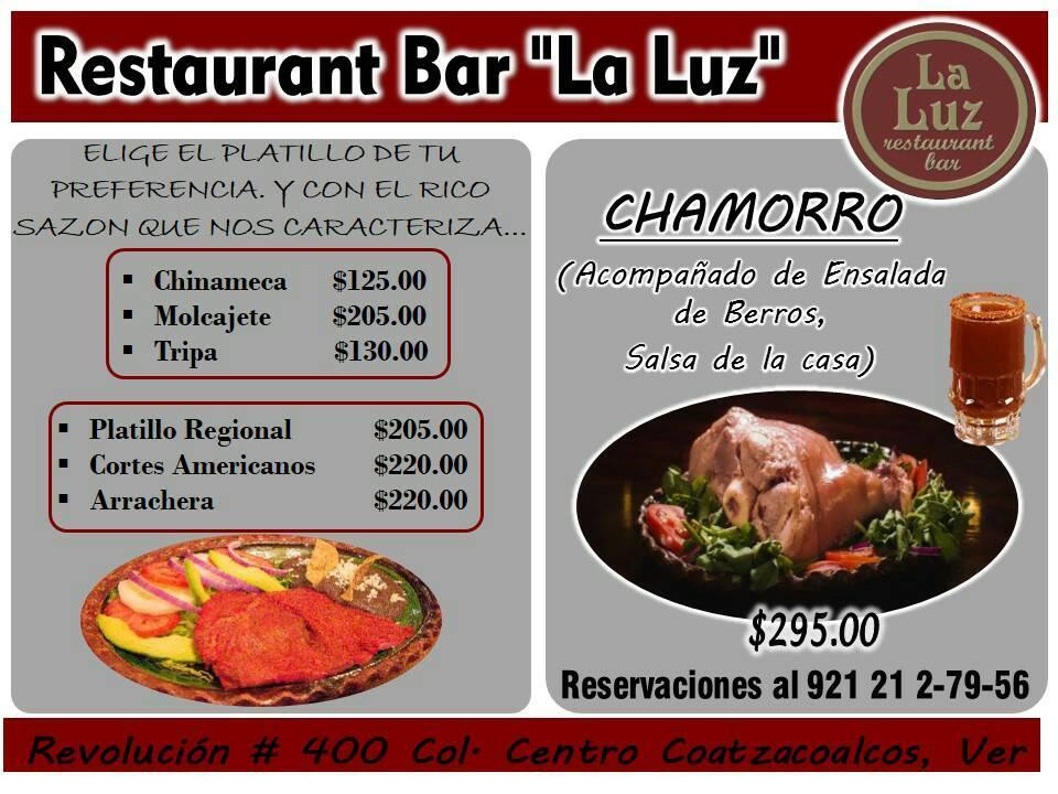 Carta de La Luz Restaurant Bar, Coatzacoalcos, Revolución 402