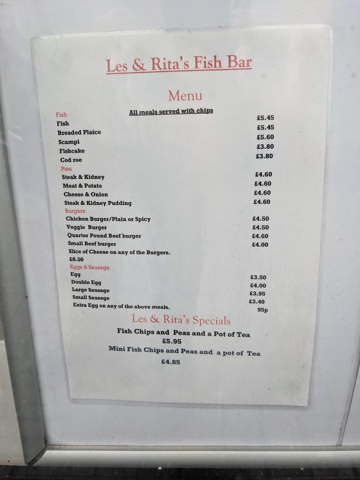 Menu at Les & Rita's Fish Bar, Rhyl
