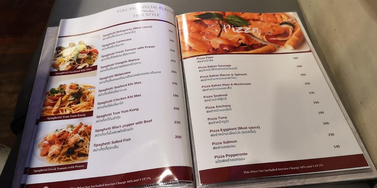 Menu at Volcano Pasta house restaurant, Bangkok, 406 Sukhothai Mansion