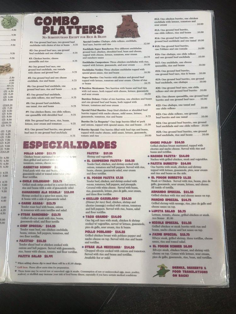 Menu At El Fogon Mexican Grill Restaurant Akron 7771