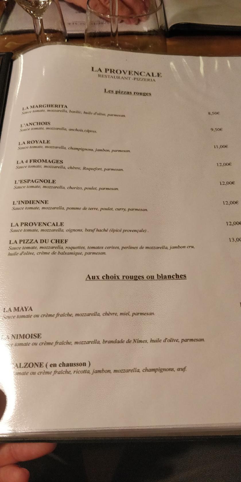 Menu au La Provençale restaurant, Chauvigny