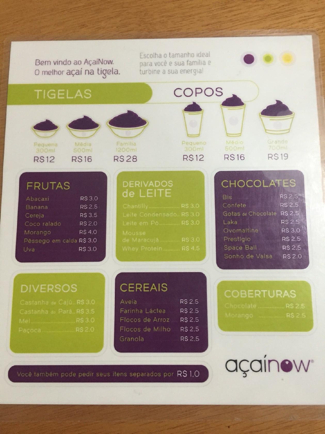AçaíNow cardápio
