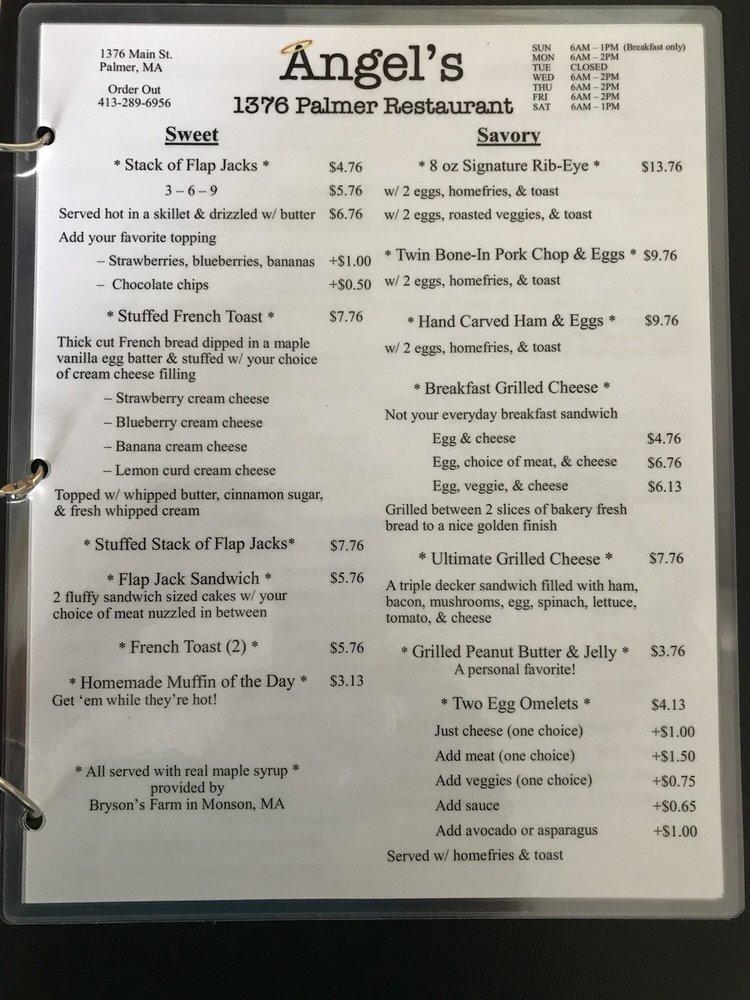 Menu at Angel's 1376 Palmer Restaurant, Palmer