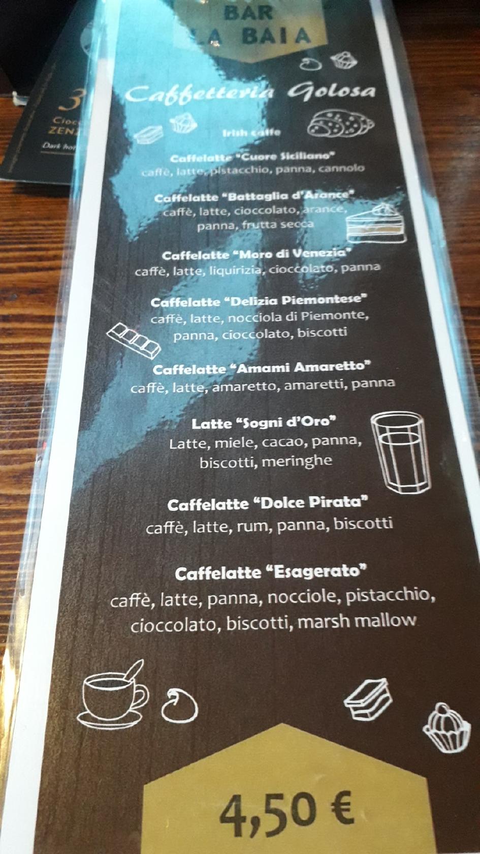 Menu da "La Baia" Bar Tavola Calda, Anzasco