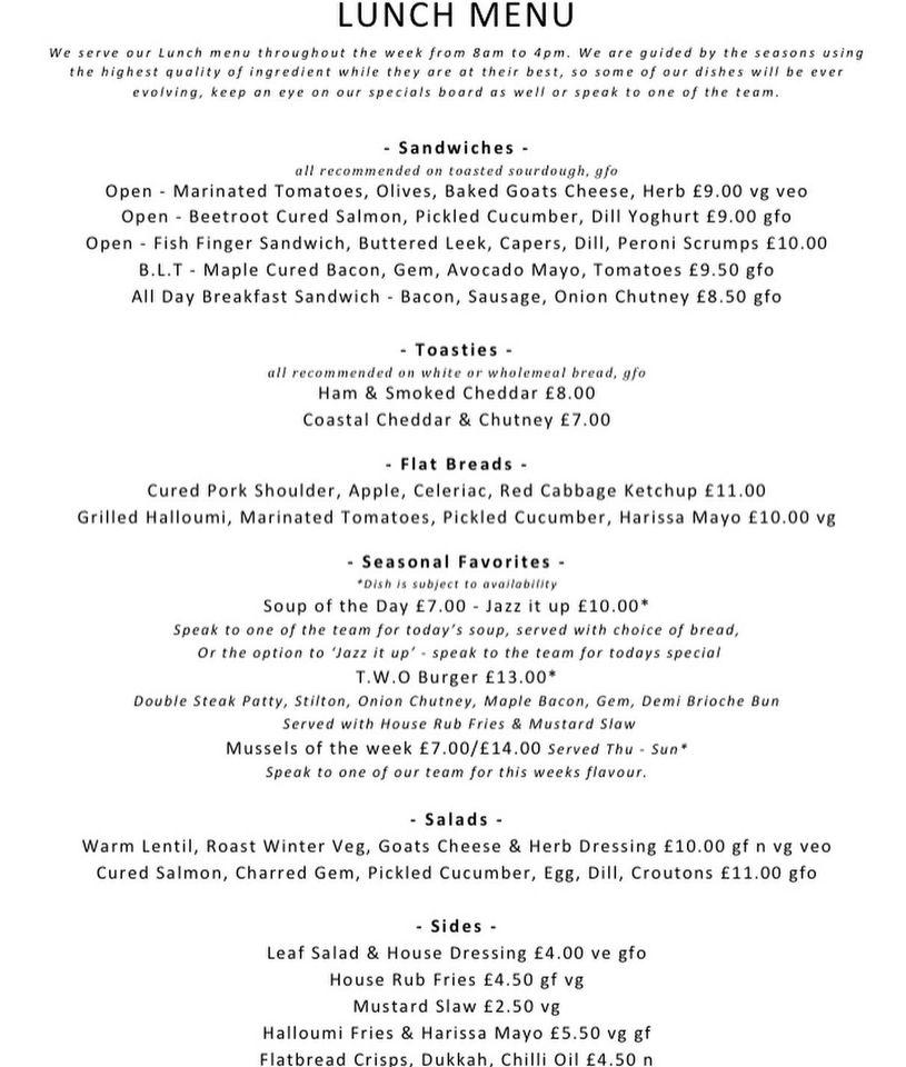 Menu at The Winchester Orangery restaurant, Winchester