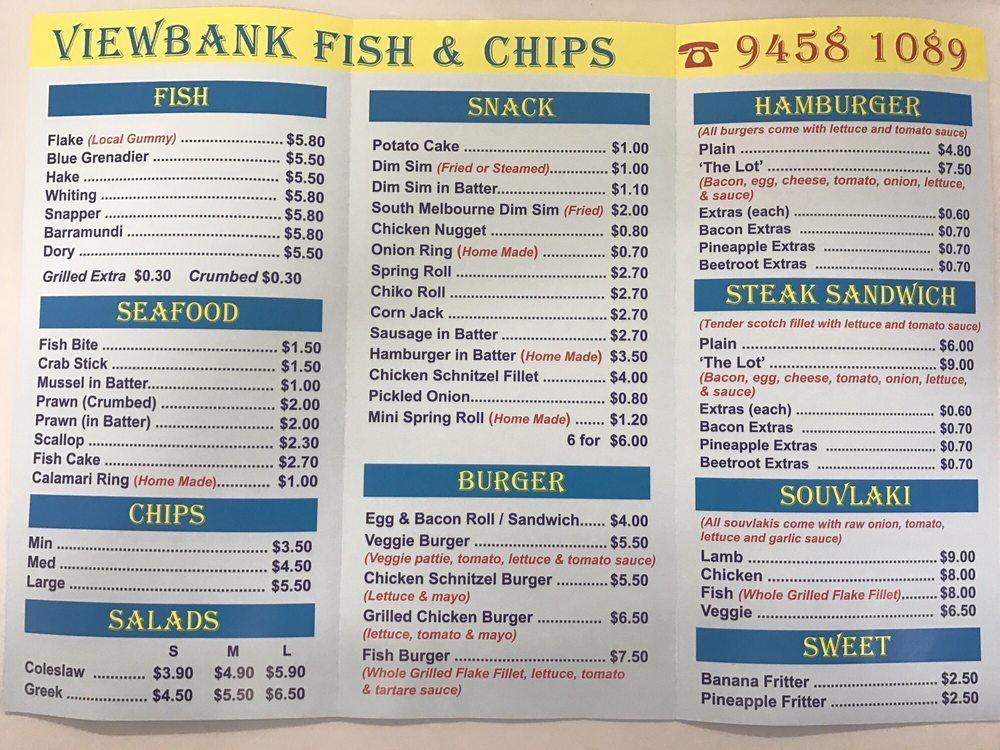 Menu at VIEWBANK Fish & chips fast food, Viewbank