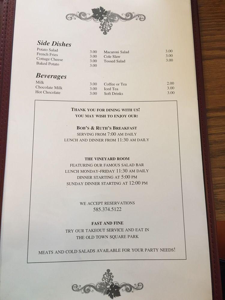 Menu at Bob & Ruth's Vineyard Restaurant, Naples