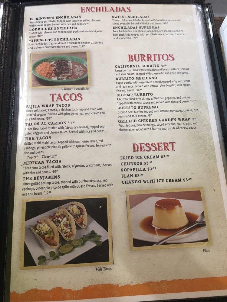 Menu at El Rincon Mexican Restaurant, Biloxi