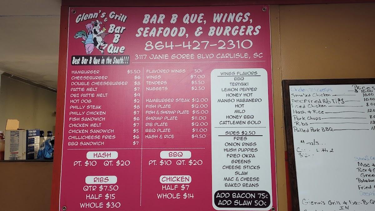 Menu at Glenn's Grill and BBQ, Carlisle