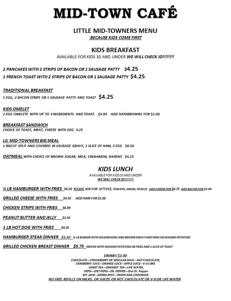 Menu at Midtown Cafe, Reeds Spring, Main St