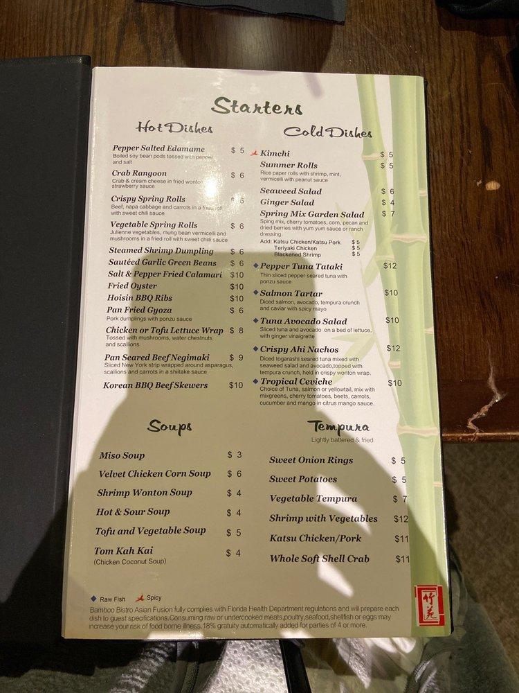 Menu at Bamboo Bistro restaurant, Lady Lake, 700 US441