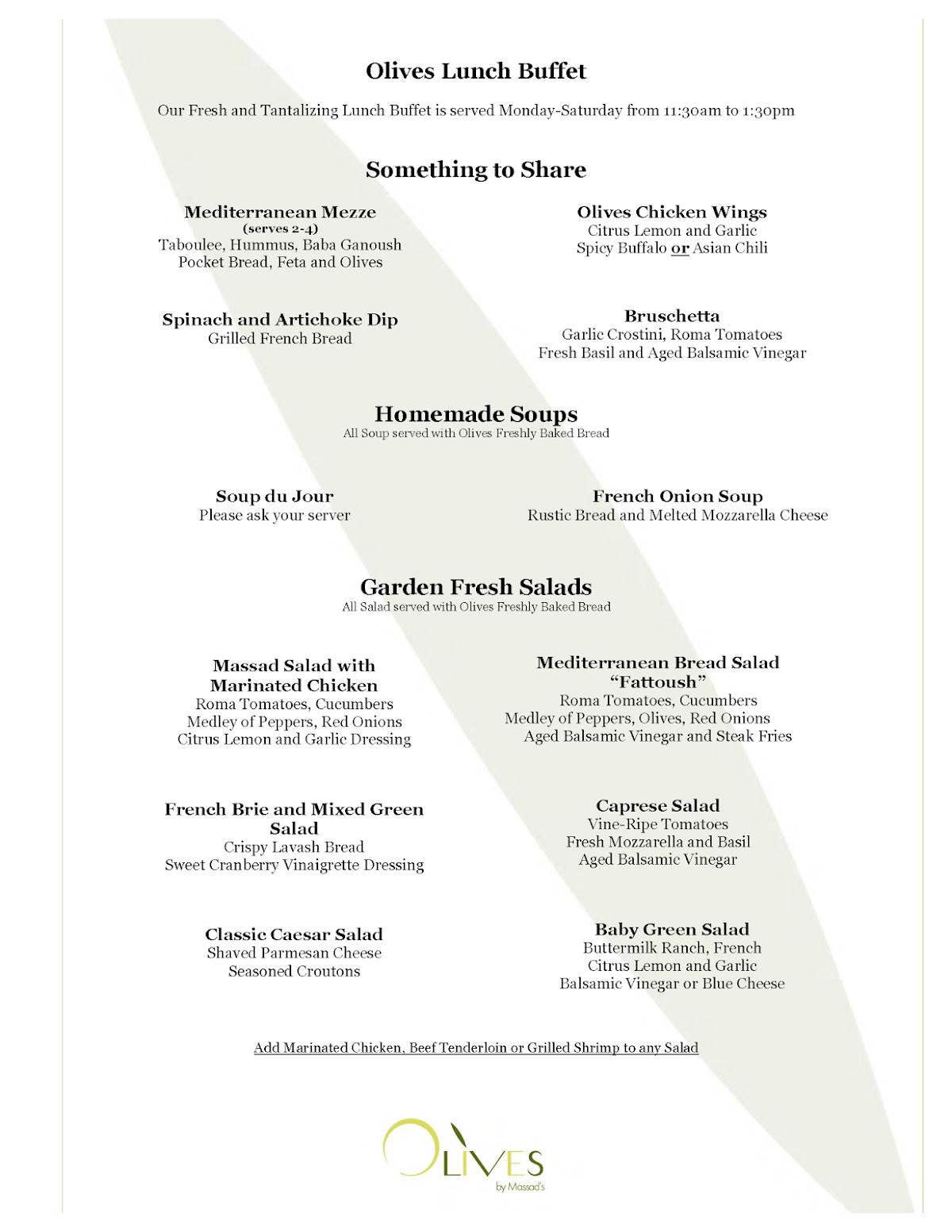 Menu at Olives restaurant, Mankato