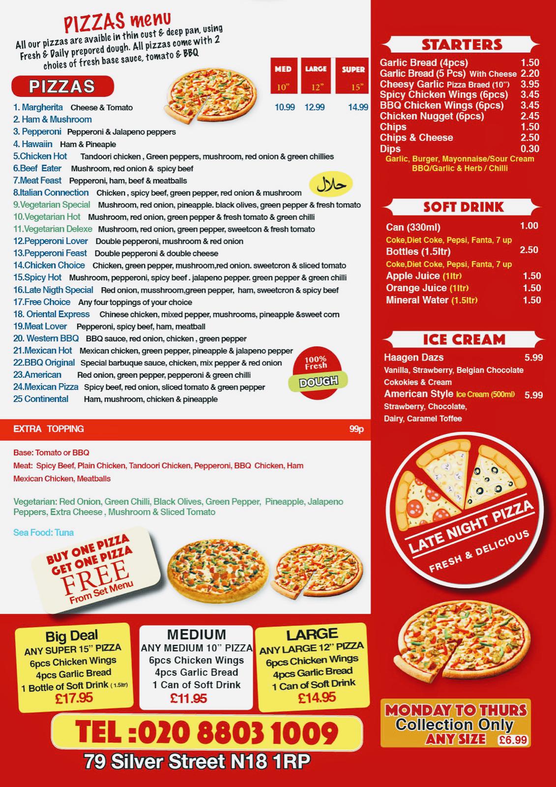 Menu at Dixyy's Fried Chicken Kebab & Pizza Edmonton pizzeria, London