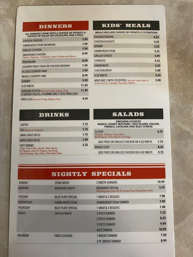 Menu at Country Diner restaurant, Chapel Hill