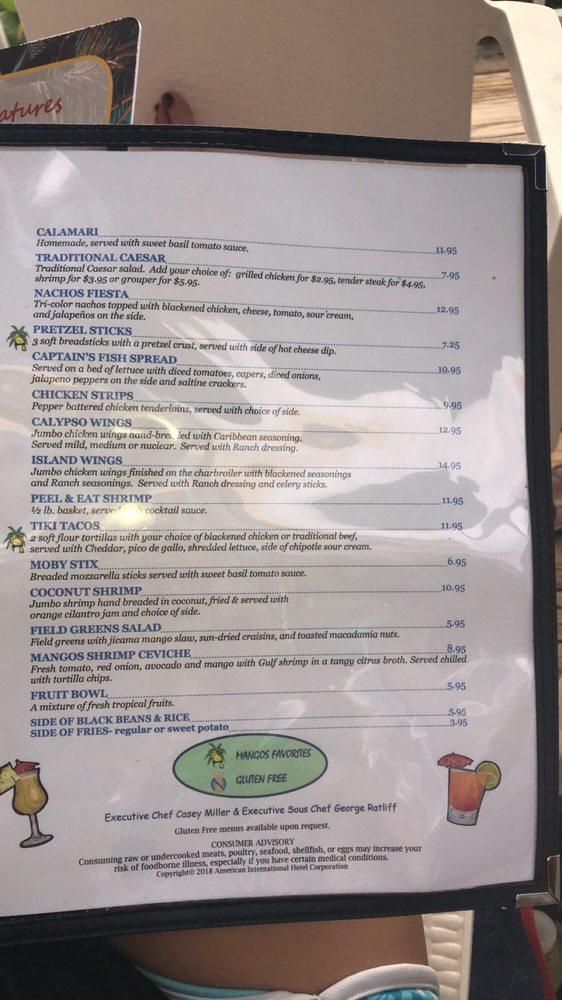 Menu at Mangos Restaurant & Tiki Bar, North Redington Beach