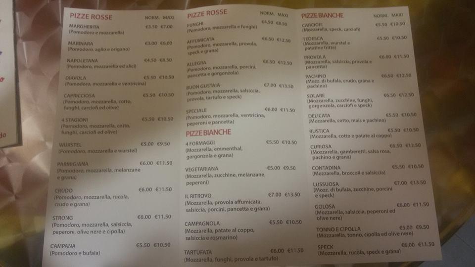 Menu di Pizzeria Il Ritrovo 