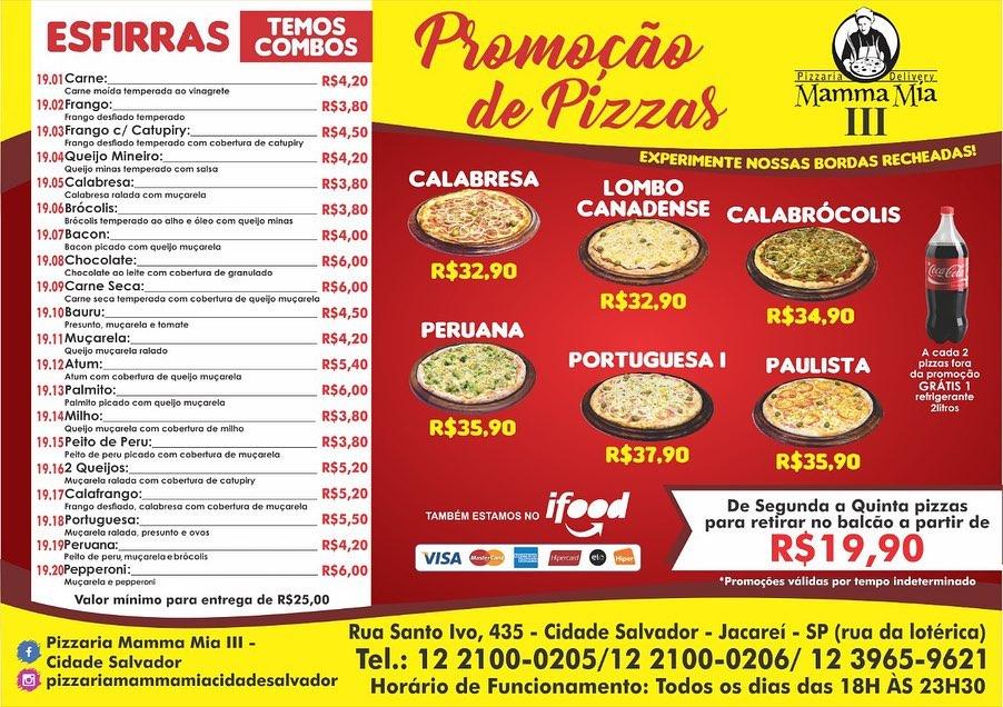 Pizzaria Mamma Mia III - Unidade Cidade Salvador cardápio