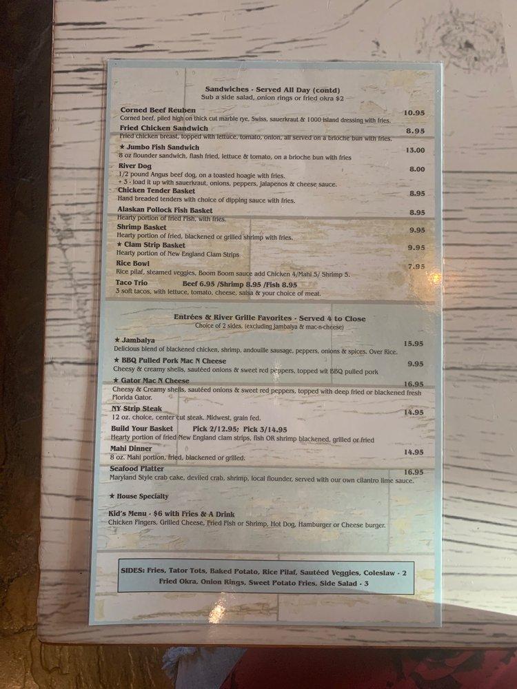 Menu at St. John's River Grille steakhouse, DeLand