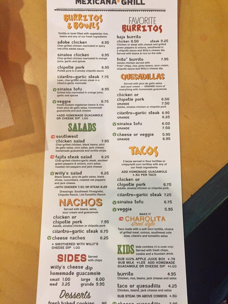 Menu At Willy S Mexicana Grill Fast Food Decatur N Decatur Rd