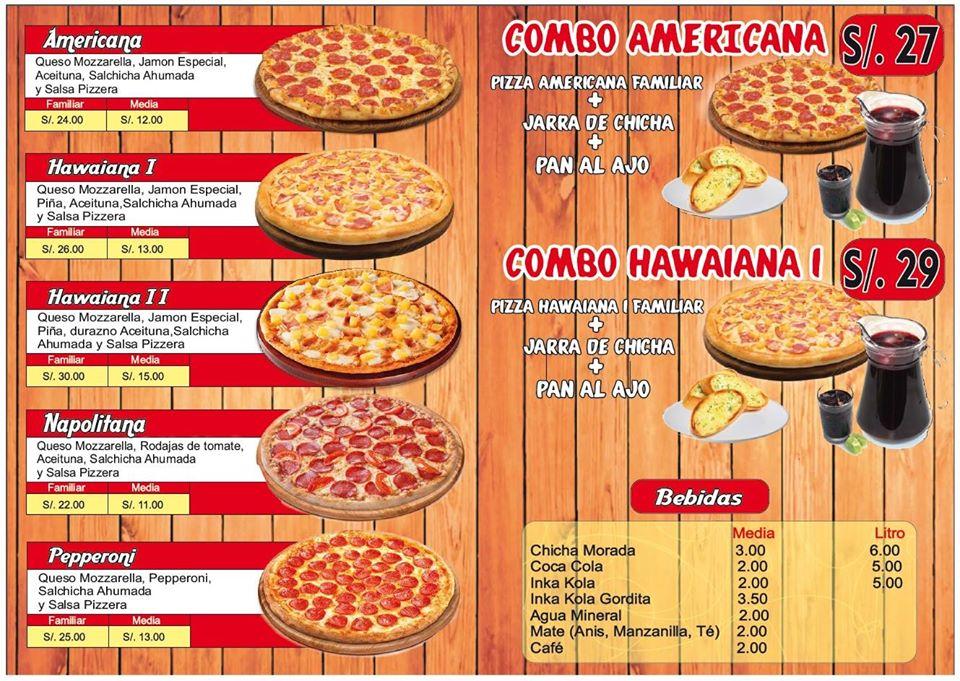 Menu at Julius Pizza restaurant, Ayacucho