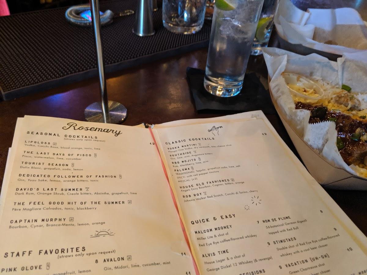 Menu at Rosemary & Beauty Queen pub & bar, Nashville