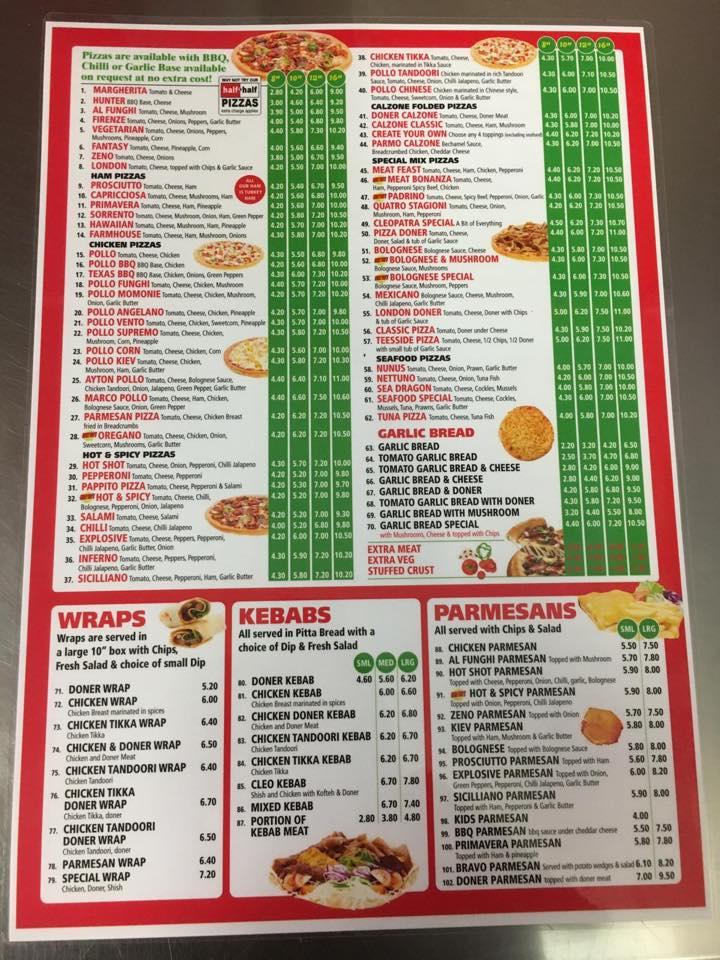 Menu at Cleopatra Pizza pizzeria, Guisborough