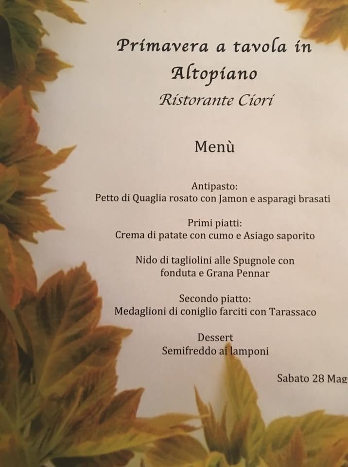 Menu di Hotel Ciori 