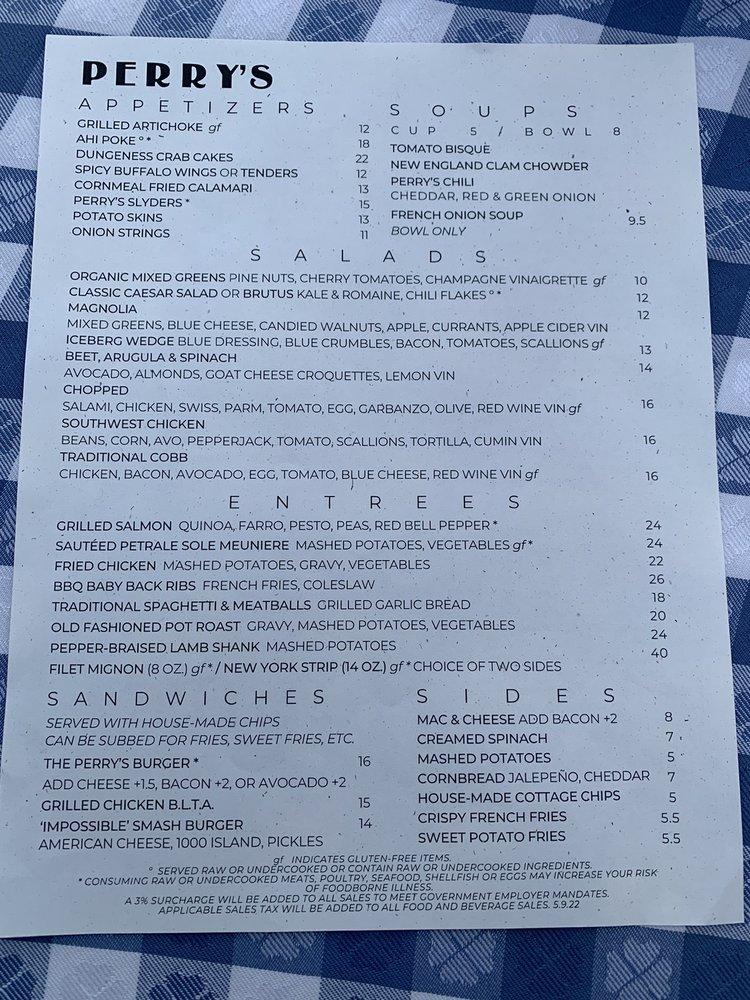 Menu At Perry s Novato Restaurant Novato