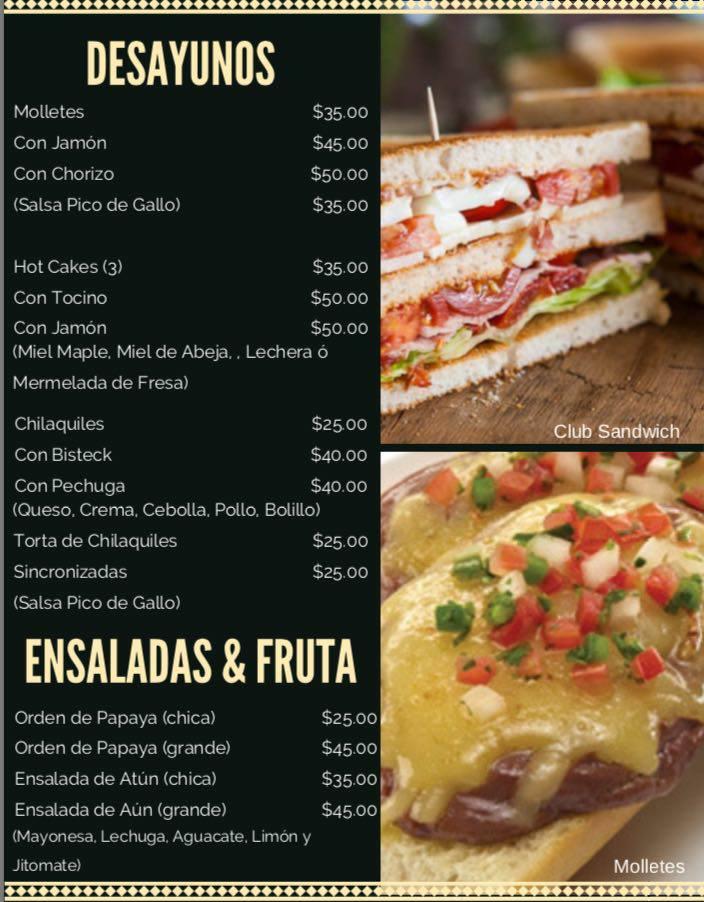 Menu at Sazón Padilla cafeteria, Mexico City