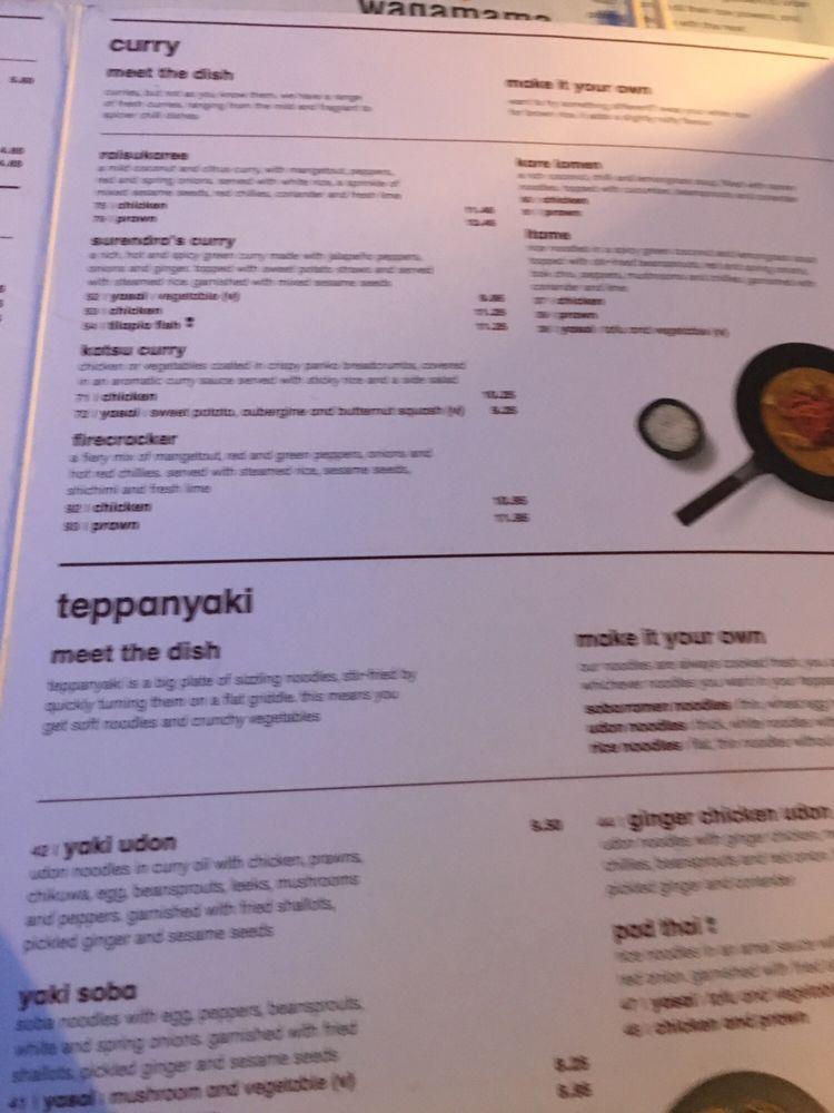 Menu at wagamama manchester intu trafford centre restaurant, Manchester, r9