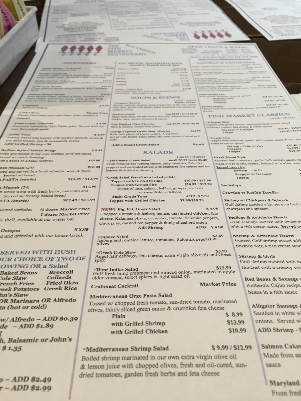 Menu at The Fish Market restaurant, Birmingham