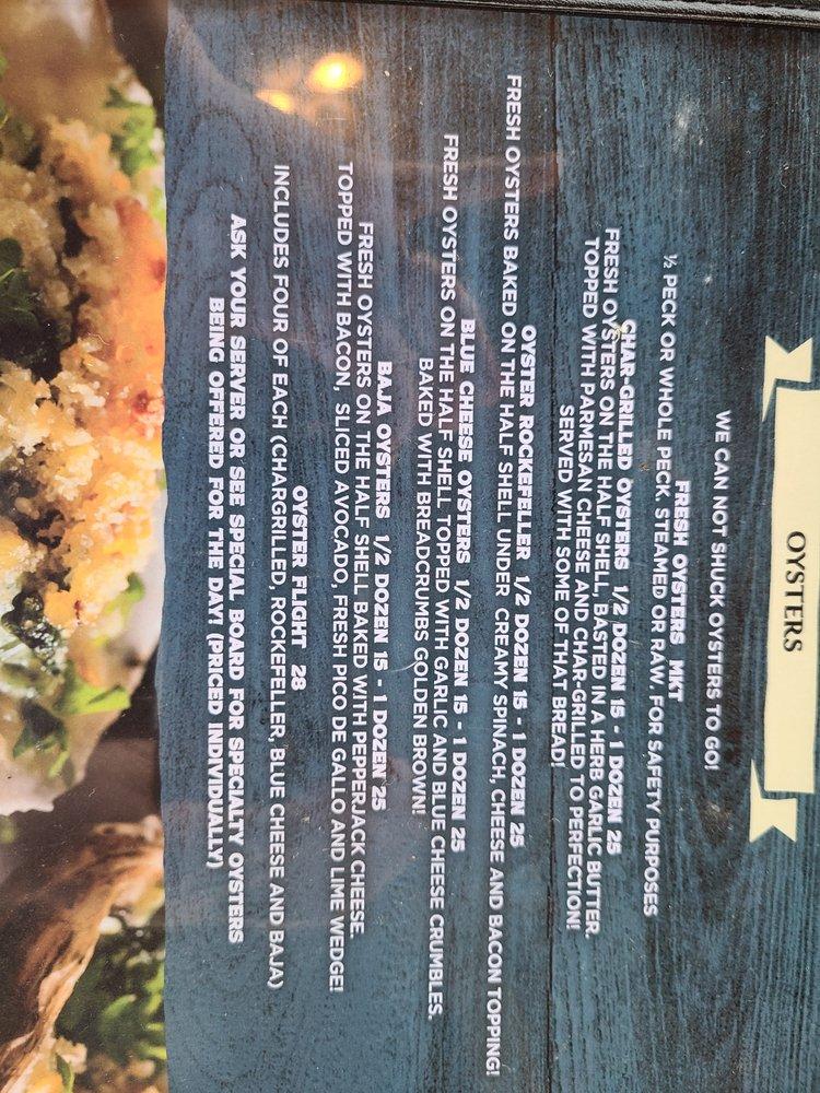 Menu at Mae's Oyster House restaurant, Tarpon Springs