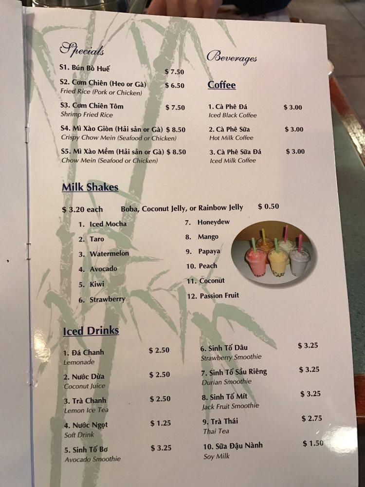 Menu at Pho Cat Sang restaurant, Kent