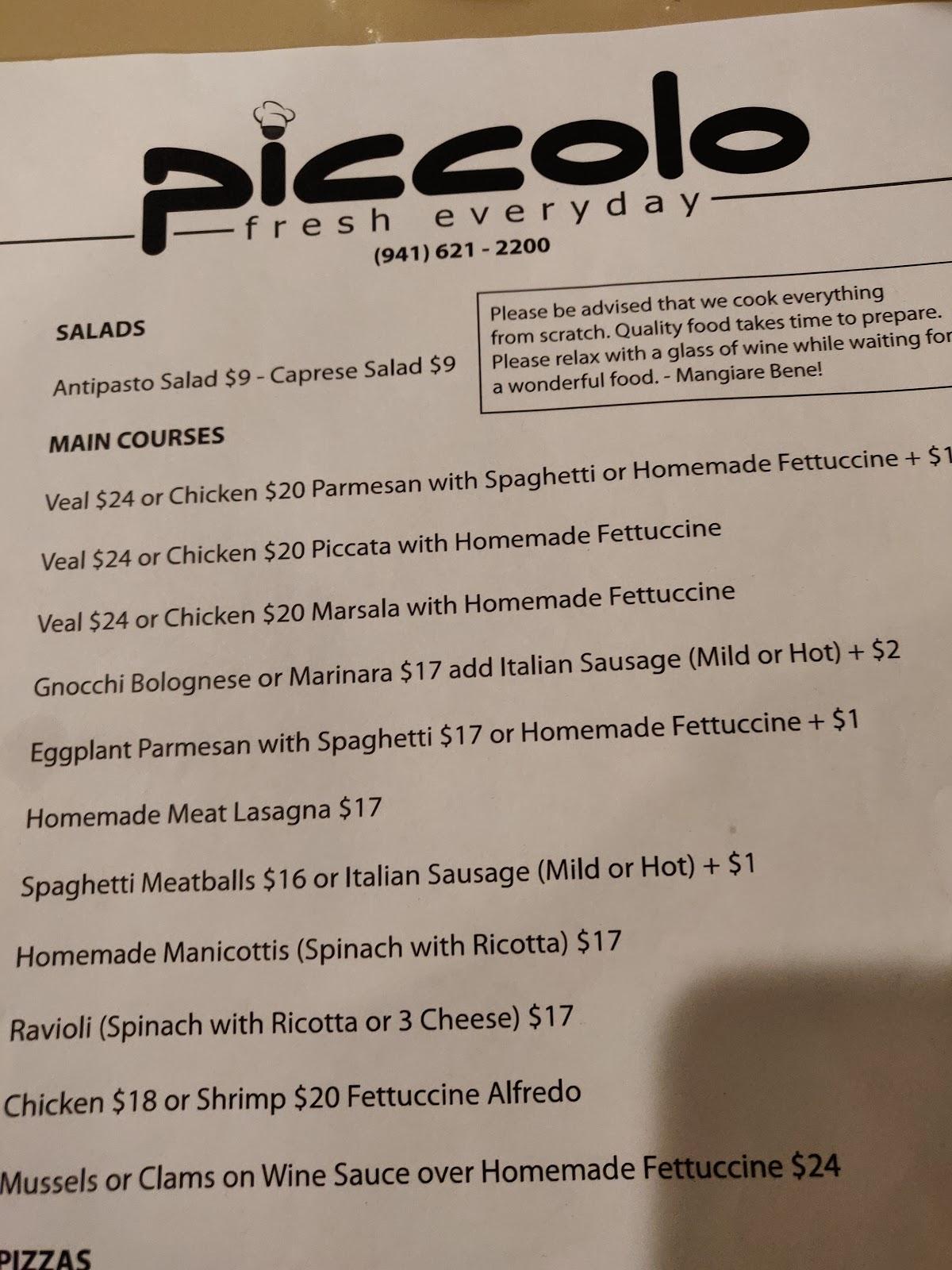 Menu at Piccolo Italian Restaurant, Punta Gorda