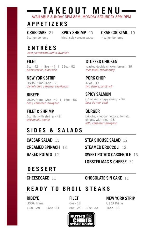 Menu at Ruth's Chris Steak House steakhouse, Atlantic City