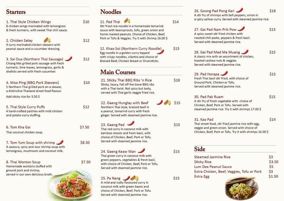 Menu At Lum Dee Thai Kitchen Restaurant, Edmonton, 121 Ave Nw