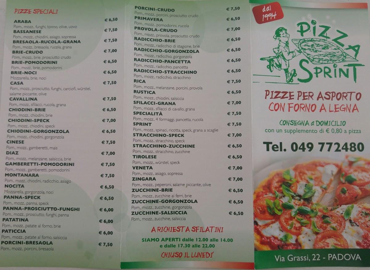 Menu At Pizza Sprint Pizzeria Padua