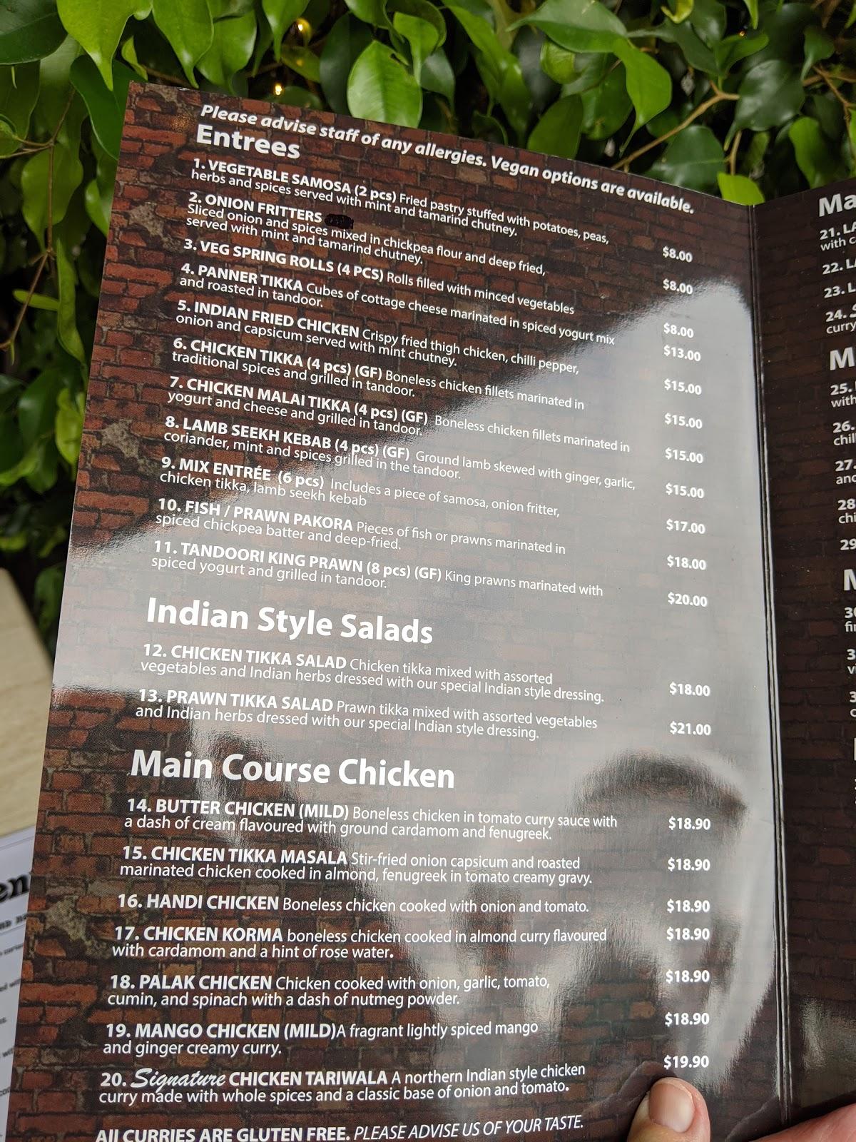 Menu at Copper kitchen restaurant, Noosa Heads