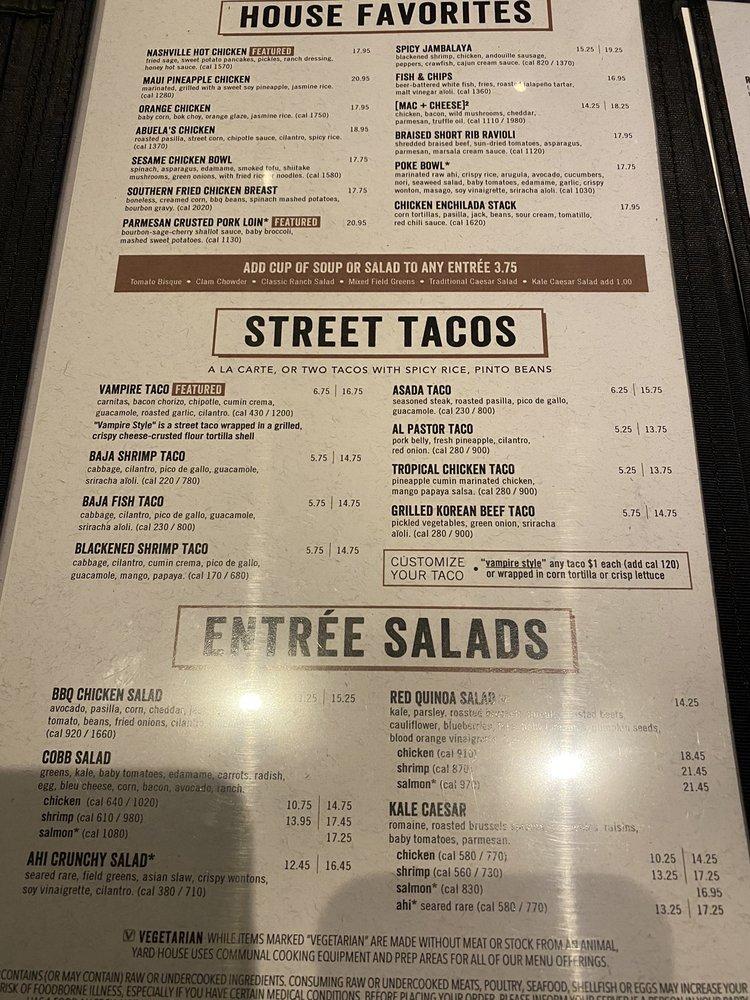 Menu at Yard House pub & bar, Moorestown