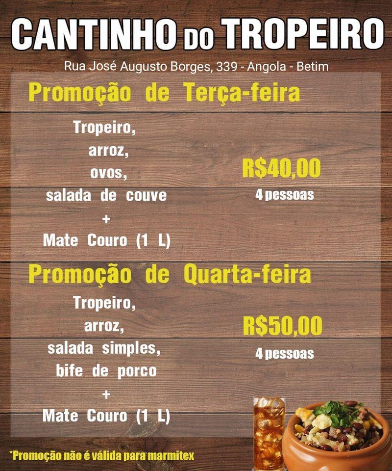 Cantinho do Tropeiro cardápio