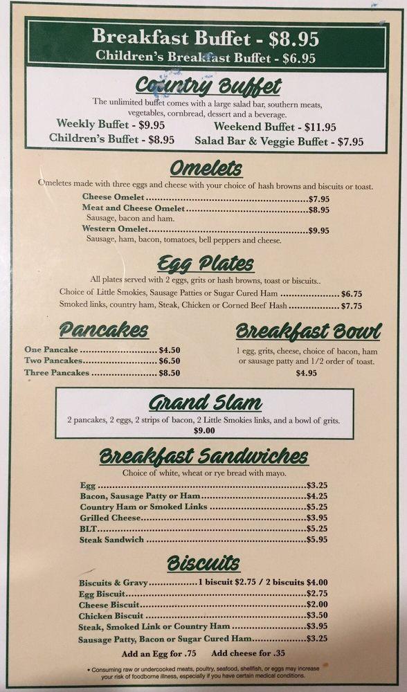 Menu at Eddie Mae's Kountry Kitchen restaurant, Pine Mountain