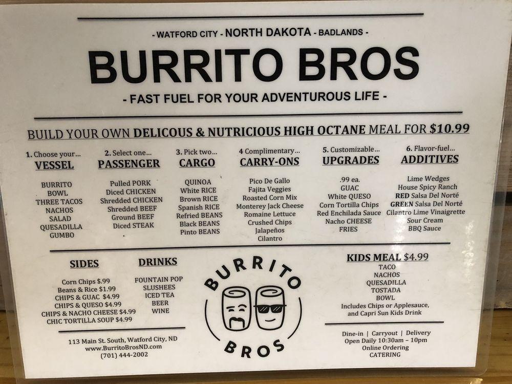 Menu at Burrito Bros. restaurant, Watford City