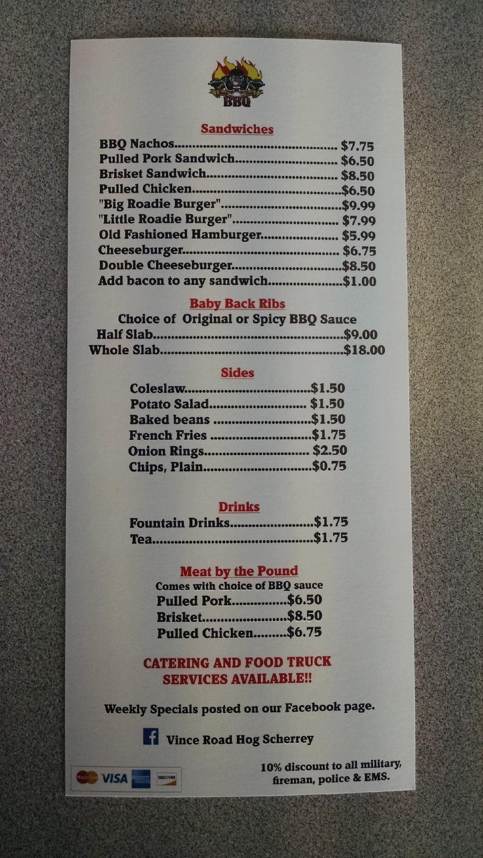 Menu at Vincent's BBQ & Catering, Conway