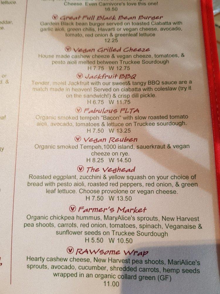 Menu at Great Full Gardens MIDTOWN restaurant, Reno