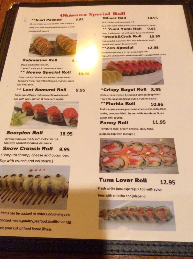 Menu at Okinawa Restaurant, Ellijay, 130 Old Orchard Square East