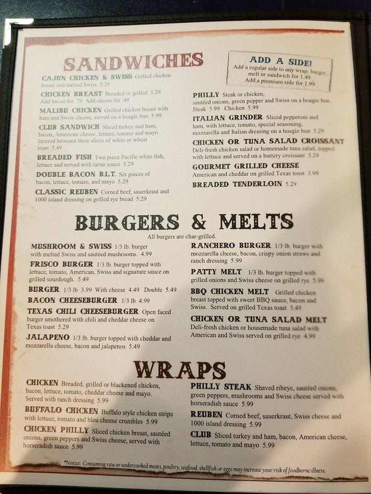 Menu at Rich's Cafe, Fort Wayne, Lower Huntington Rd